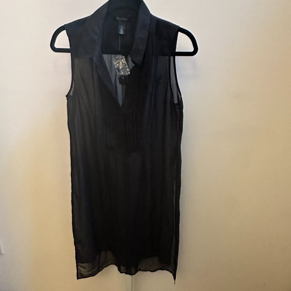 White House Black Market Pleated Bib Sheer Black Tunic Top NWT Sz S - Picture 6 of 9
